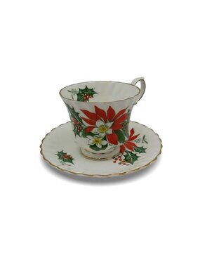 Vintage Queen Anne Noel Footed Teacup Saucer Bone China England Xmas
